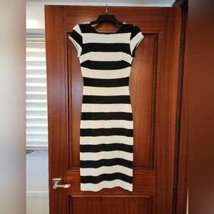 Zara Trafaluc black & white striped midi dress size M